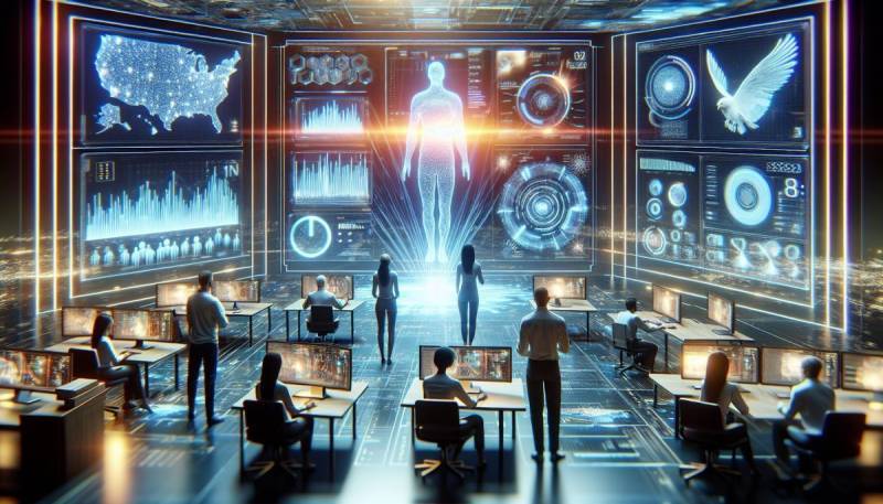 AI analizująca dane z meczu Super Bowl LIX w futurystycznym otoczeniu